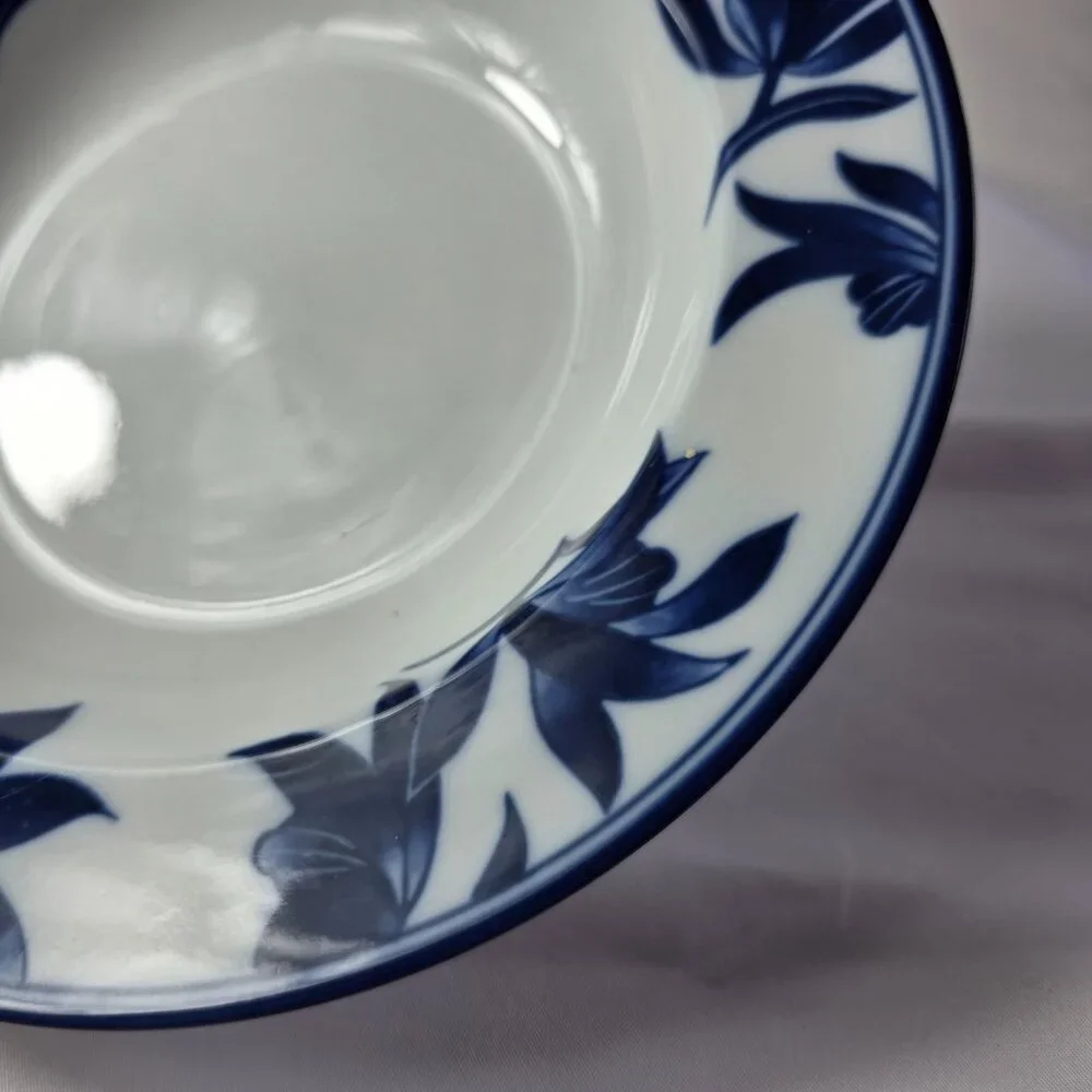 ONE Pier 1 Ming Rim Soup Bowl White with Blue Leaves and Flowers